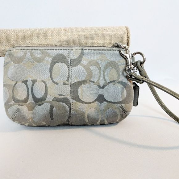 Coach Grey & Khaki Signature Wristlet - Picture 6 of 7